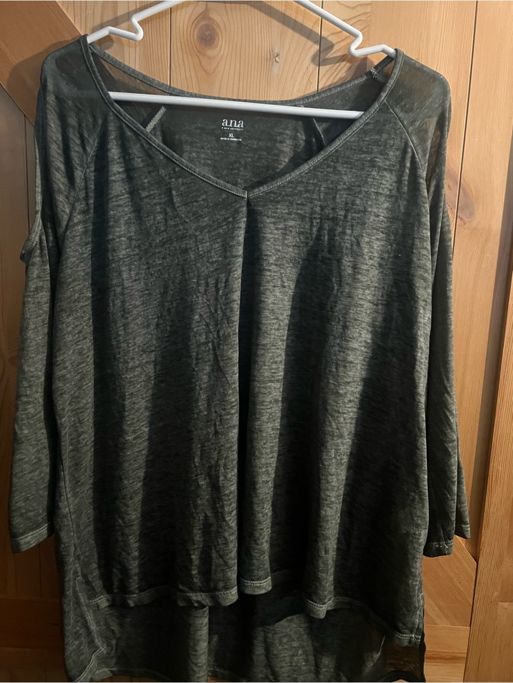 a.n.a Washed Olive Green V-Neck Long Sleeve Top